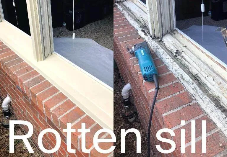 Before-and-after window sill rot restoration in McHenry County
